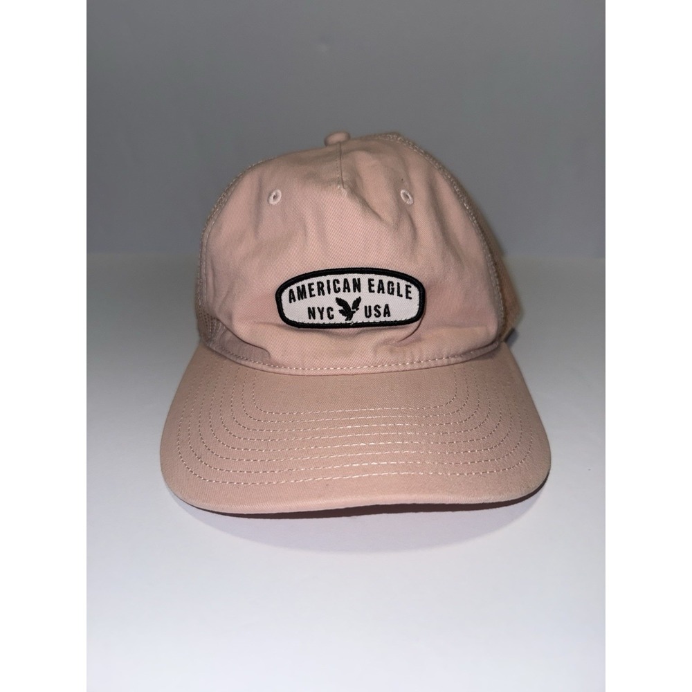 American Eagle Pink Mesh Trucker Hat Adjustable Snapback Logo Coastal Patch NWT